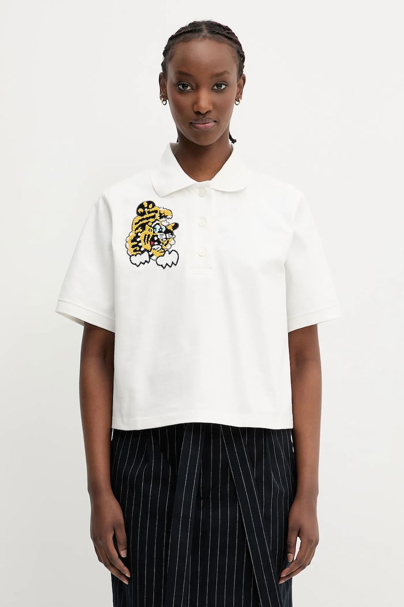 Polo tričko KENZO Kenzo Cropped Tiger Polo Shirt Biela | FF52TS1704SB.02