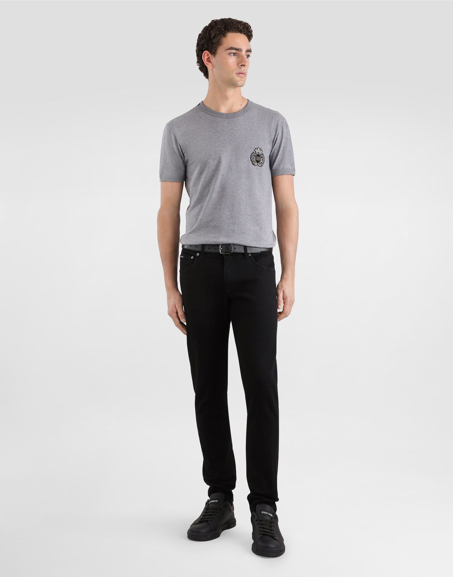 Tričko Dolce & Gabbana Dolce & Gabbana Cotton T-Shirt with Heraldic Patch Šedá | G8PV1ZG7PJ6S8291, 1
