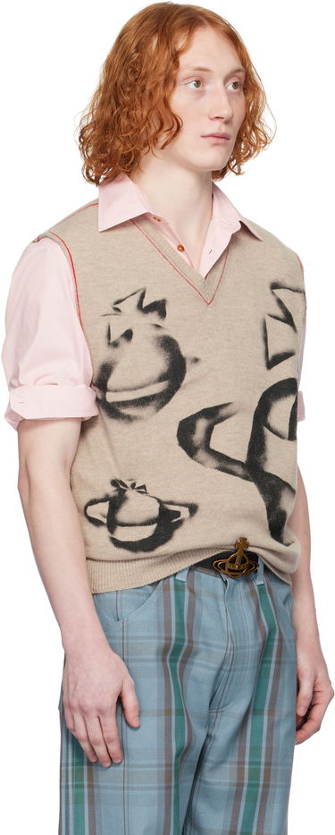 Sveter Vivienne Westwood Vivienne Westwood Orbit Print Vest Béžová | 2701002A-Y0018-, 1