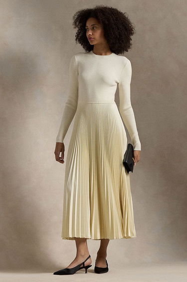 Šaty Polo by Ralph Lauren Pleated Midi Dress Béžová | 211948693, 4
