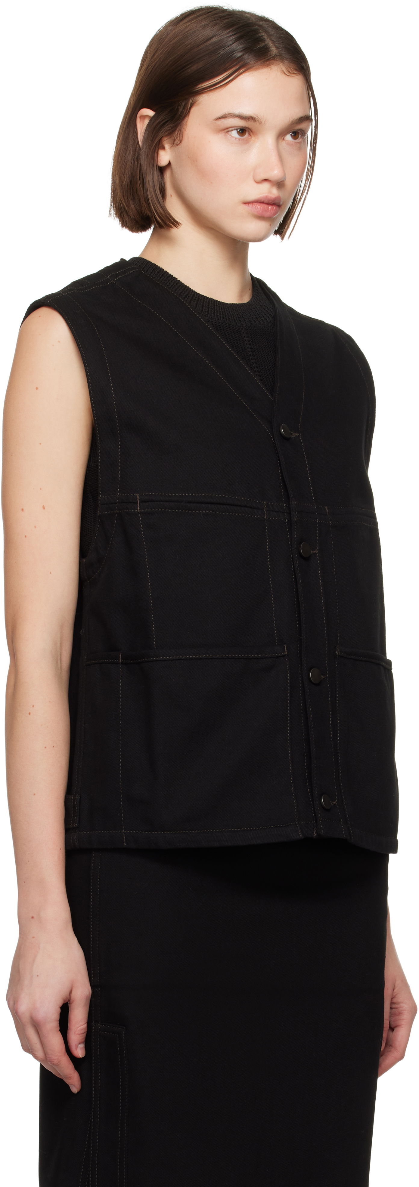 Vesta LEMAIRE Lemaire Y-Neck Denim Vest Čierna | OW1109 LD1004, 1