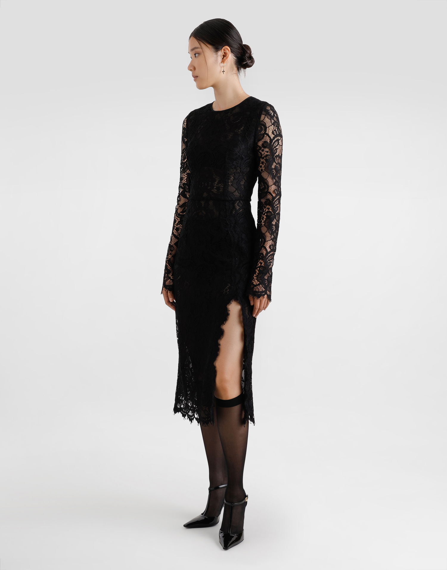 Šaty Dolce & Gabbana Dolce & Gabbana Flared Calf-Length Floral Lace Dress Čierna | F6JSLTILMBJN0000, 1