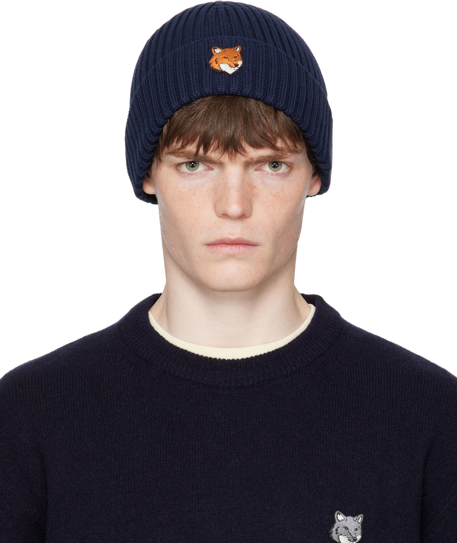Kulicha MAISON KITSUNÉ Maison Kitsuné Fox Head Beanie Navy | PM06111KT1140, 0