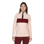 Mock Neck Half-Zip Fleece Pullover with Chest Stripe