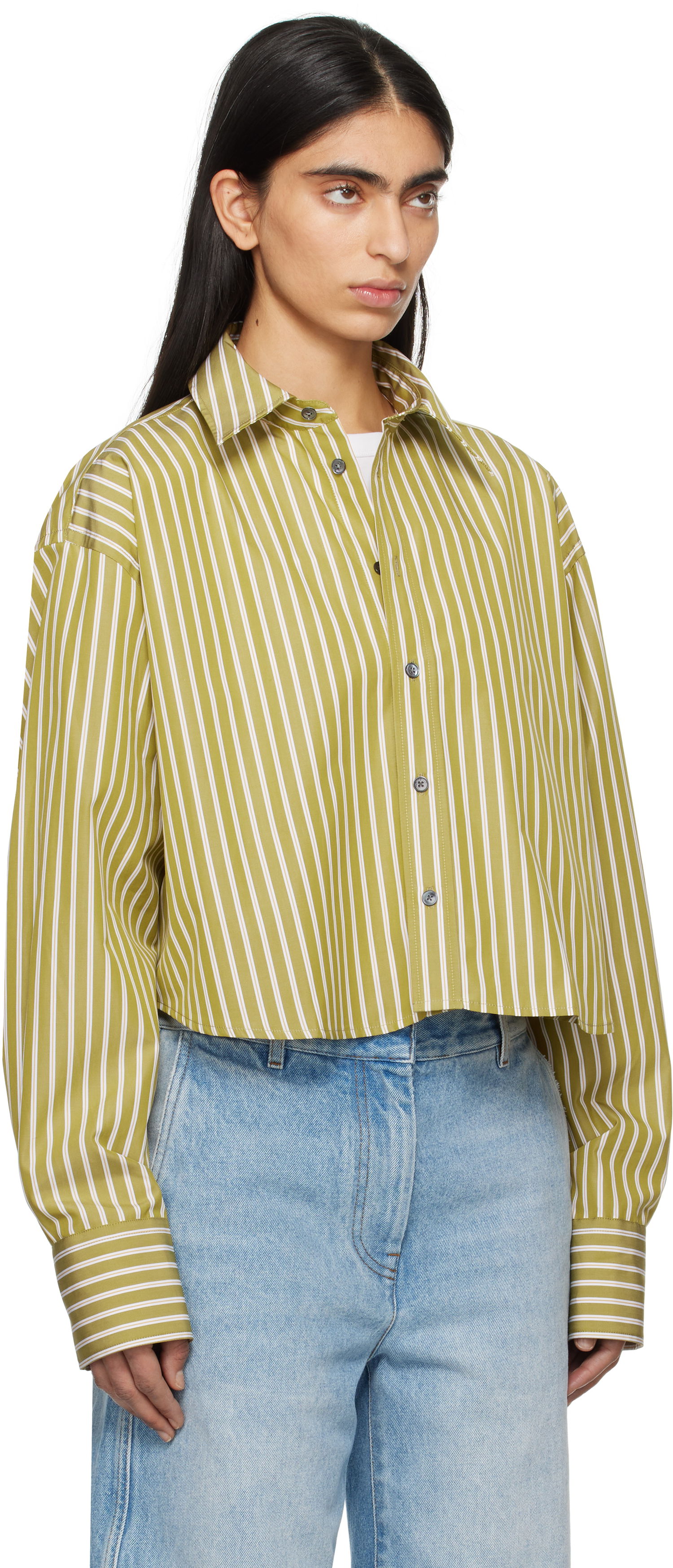 Košeľa AMI AMI Paris Cropped Oversized Striped Shirt Zelené | USH121.CO0108, 1