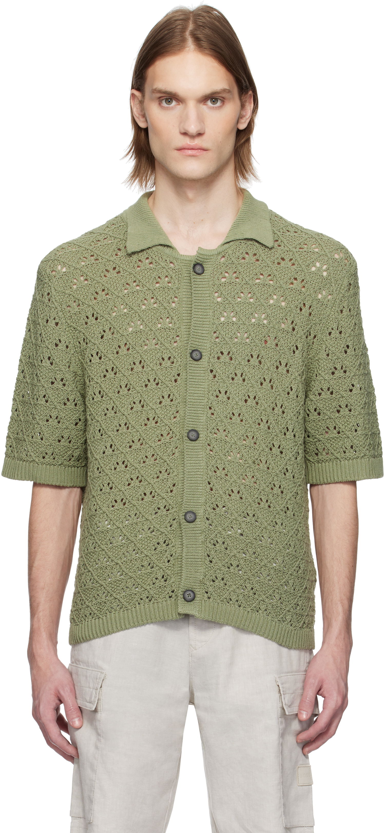 Sveter BOSS HUGO Knitted Cotton Polo Zelené | 50536666, 0