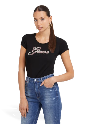 Tričko GUESS Rhinestones Logo T-Shirt Čierna | W3YI36J1314