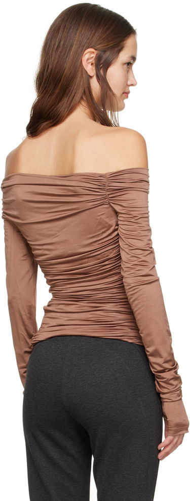 Tričko Helmut Lang Ruched Long Sleeve Top Hnedá | N10HW513, 2