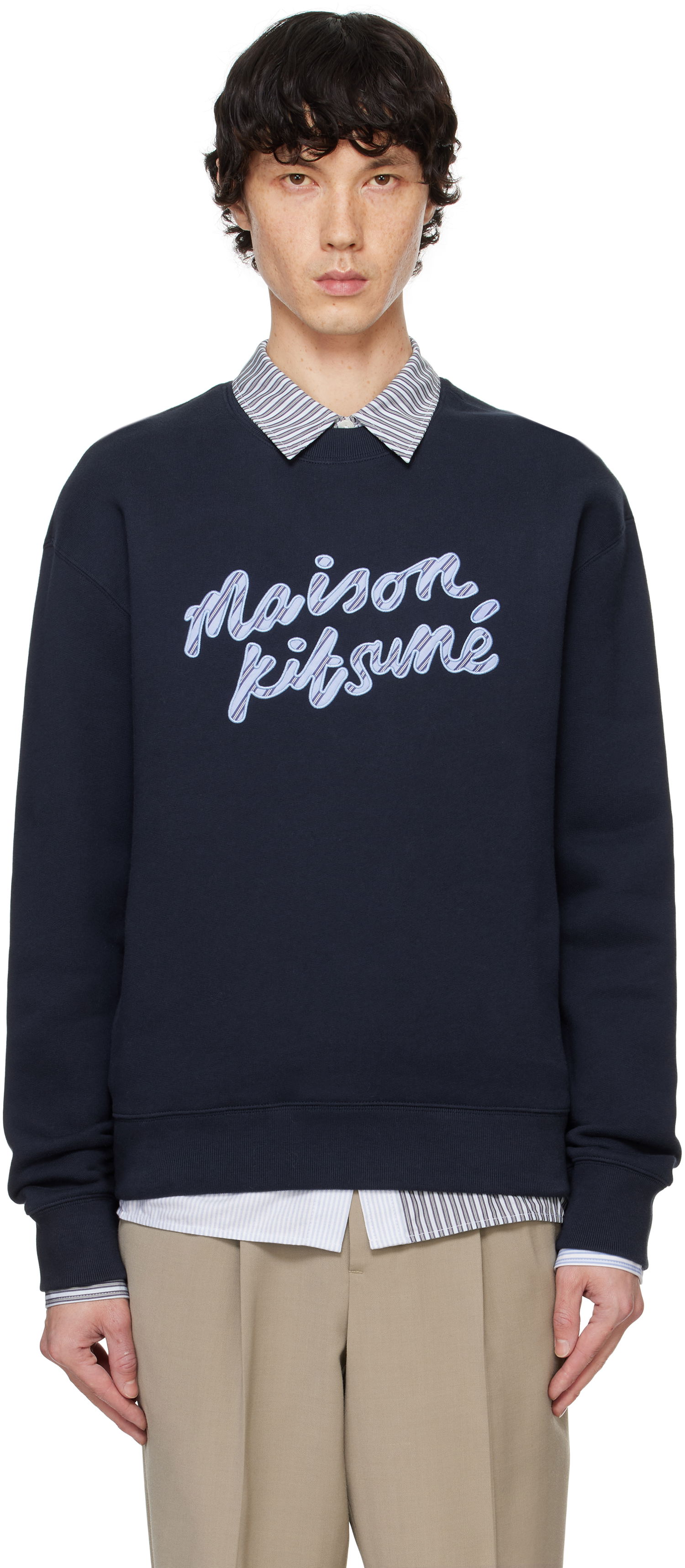 Mikina MAISON KITSUNÉ Handwriting Striped Comfort Sweatshirt Modrá | NM00310KM0307, 0