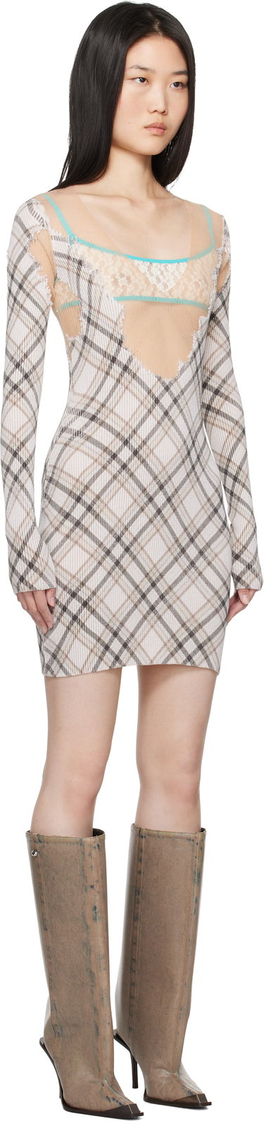 Šaty Diesel Plaid Knit Mini Dress Béžová | A17167 0GSAW, 1