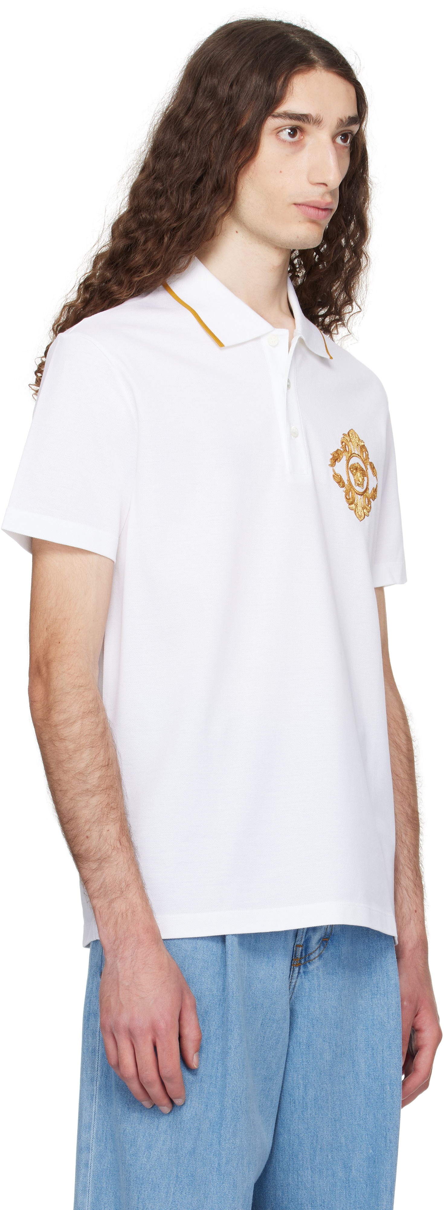 Polo tričko Versace Versace Embroidered Architectural Baroque Polo Biela | 1013906_1A14973, 1
