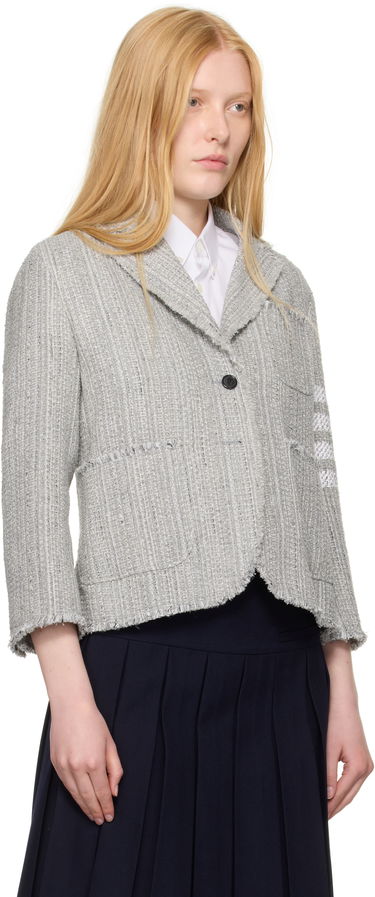 Bunda Thom Browne Thom Browne Tweed Fray 4-Bar Cropped Sack Blazer Šedá | FBC788T-F0512, 1