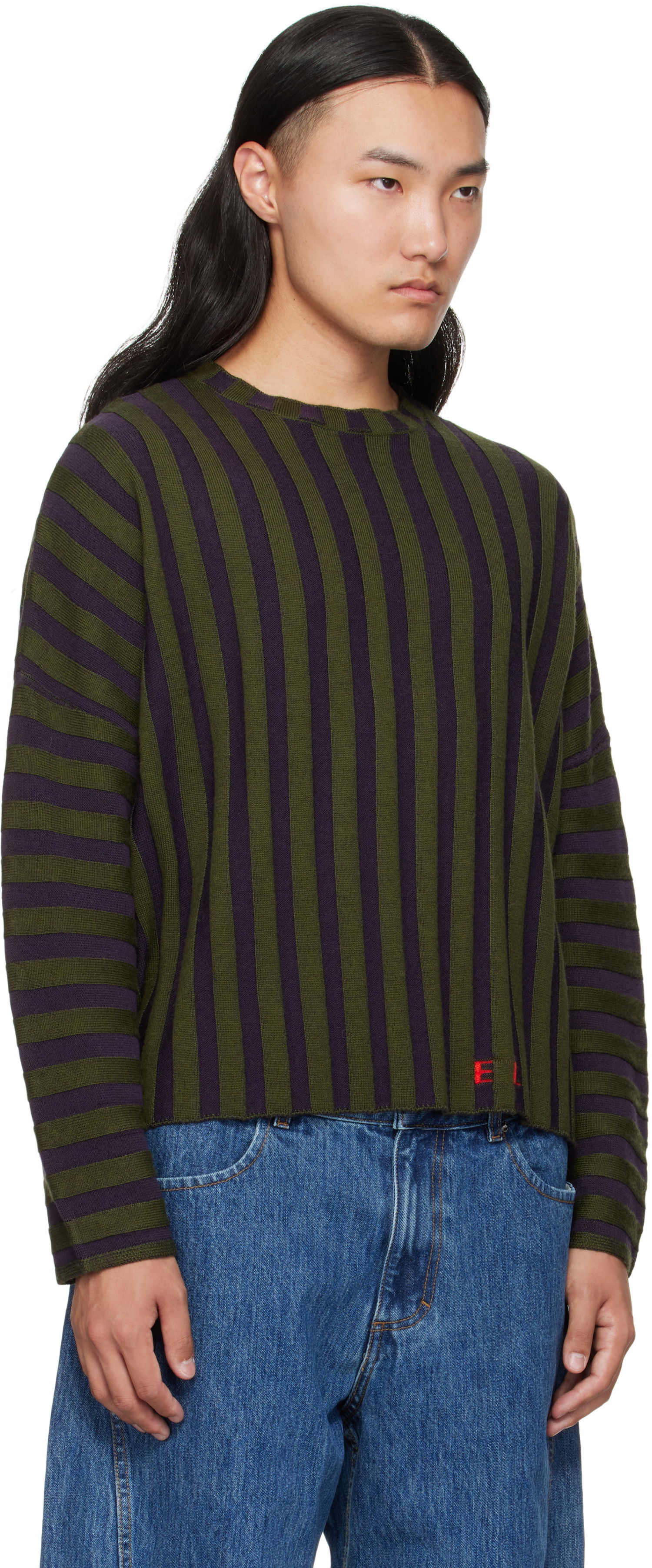 Sveter Eckhaus Latta Eckhaus Latta Striped Cropped Sweater Fialová | 8026-EL-PF25-M, 1