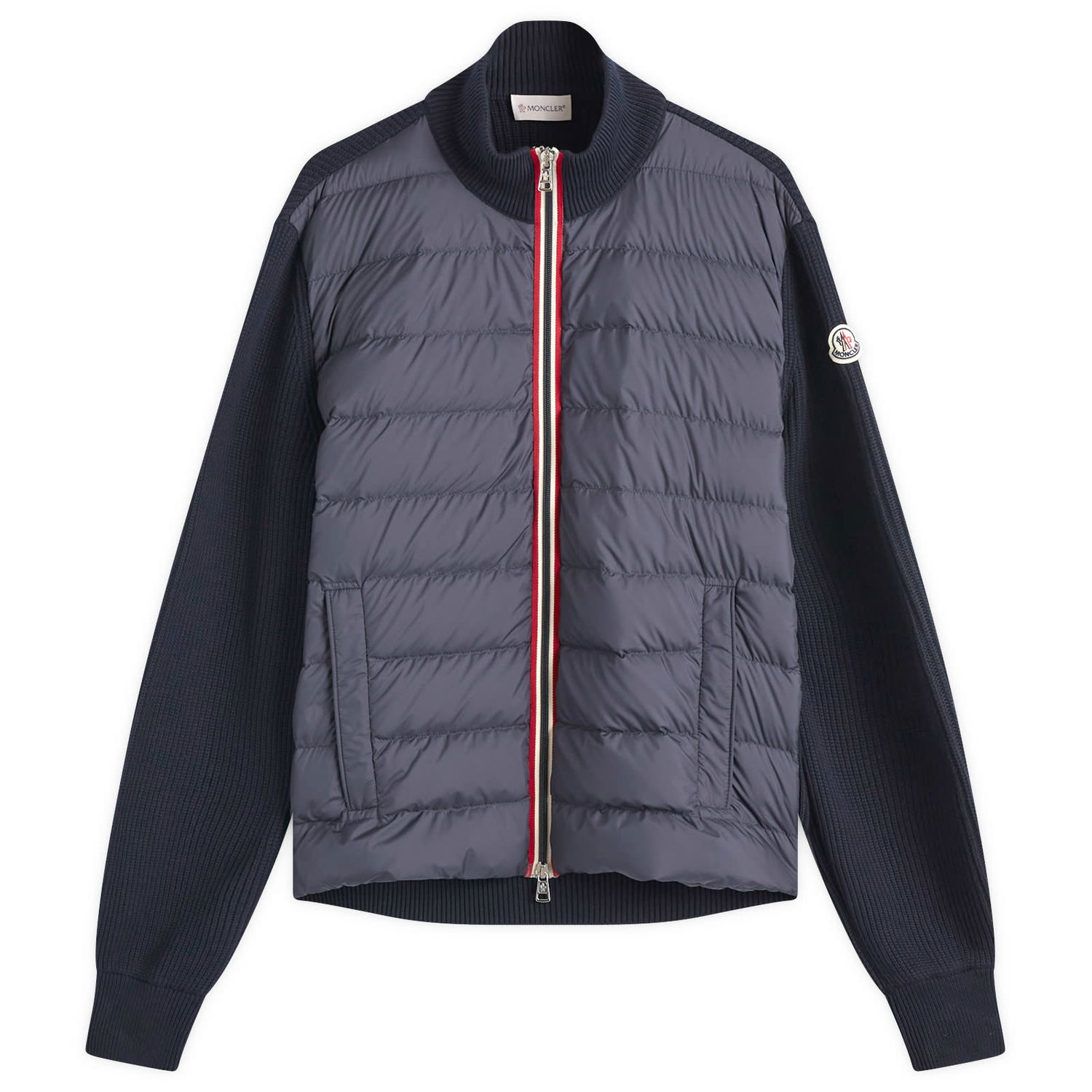 Prešívaná bunda Moncler Cotton Yarn Hybrid Jacket With Knit Sleeves Modrá | 9B000-06-M1367-779, 0