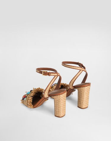 Doplnky Dolce & Gabbana Dolce & Gabbana Frayed Raffia High-Heeled Sandals with Embellishments Béžová | CR1890AM5548W059, 2