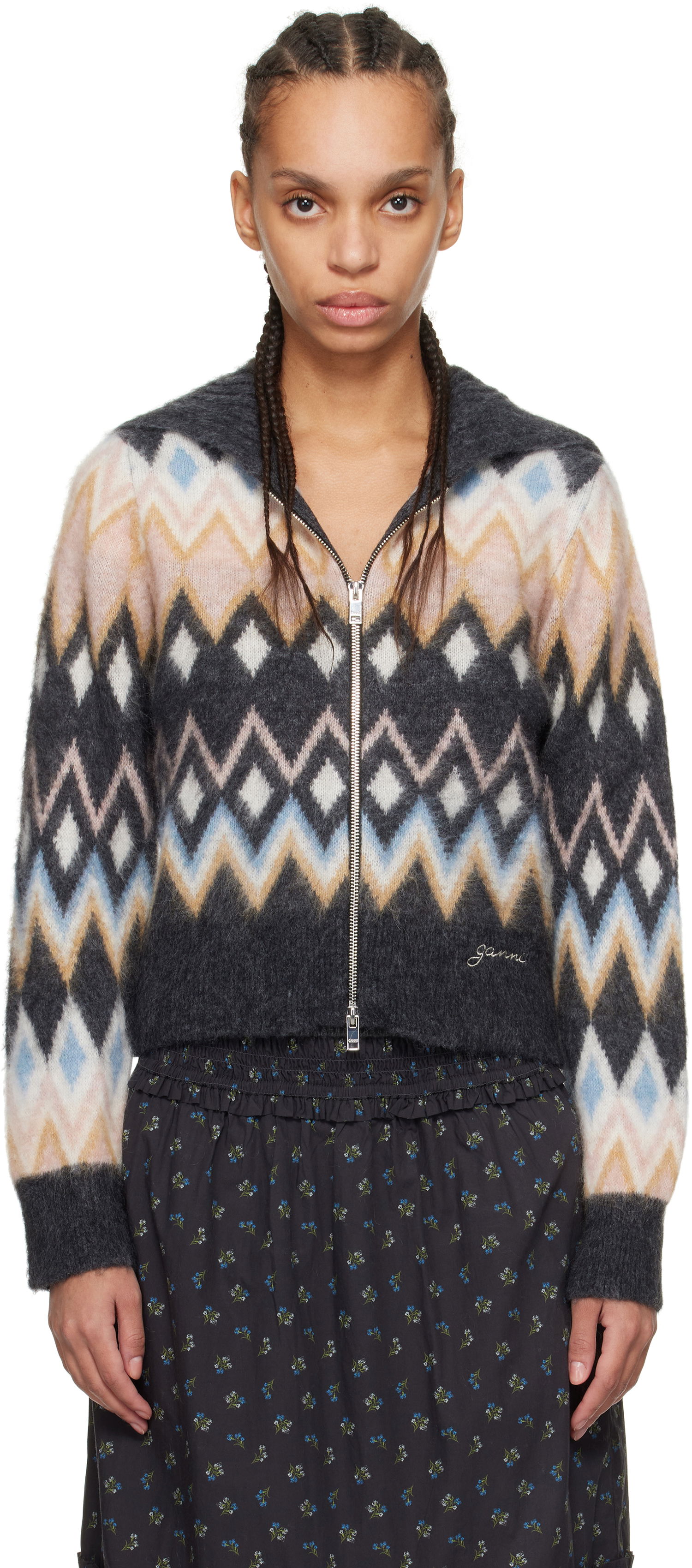 Sveter GANNI Ganni Fair Isle Zip Cardigan Rôznofarebný | K2386, 0