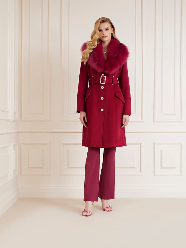 Trenčkot GUESS Marciano Faux Fur Wool Blend Coat Červená | 3BGL121799Z, 0