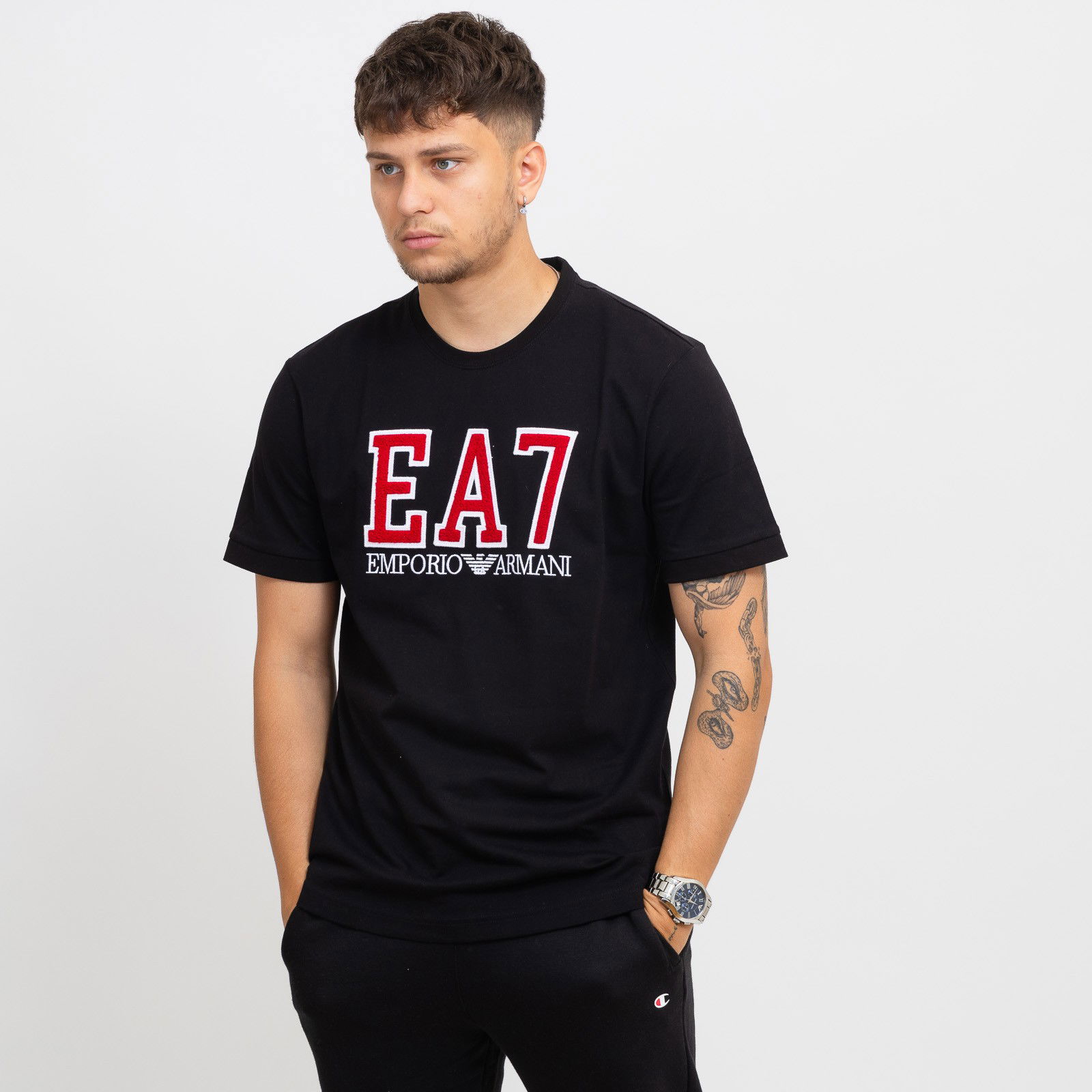 Black T-Shirt With Red Logo Print