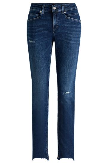 Džínsy BOSS Distressed Stretch Denim Jeans with Frayed Hems Modrá | 50527339, 0
