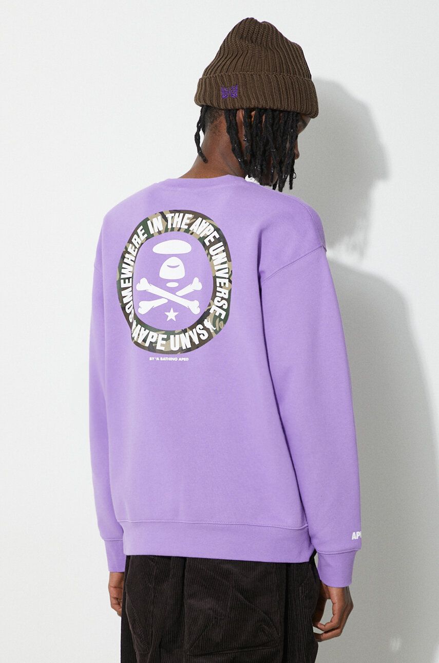 Mikina AAPE by A Bathing Ape AAPE Loose Fit Crewneck Back X-Bone Sweatshirt Fialová | ASWA324, 0