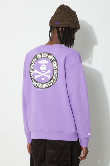 Mikina AAPE by A Bathing Ape AAPE Loose Fit Crewneck Back X-Bone Sweatshirt Fialová | ASWA324, 0