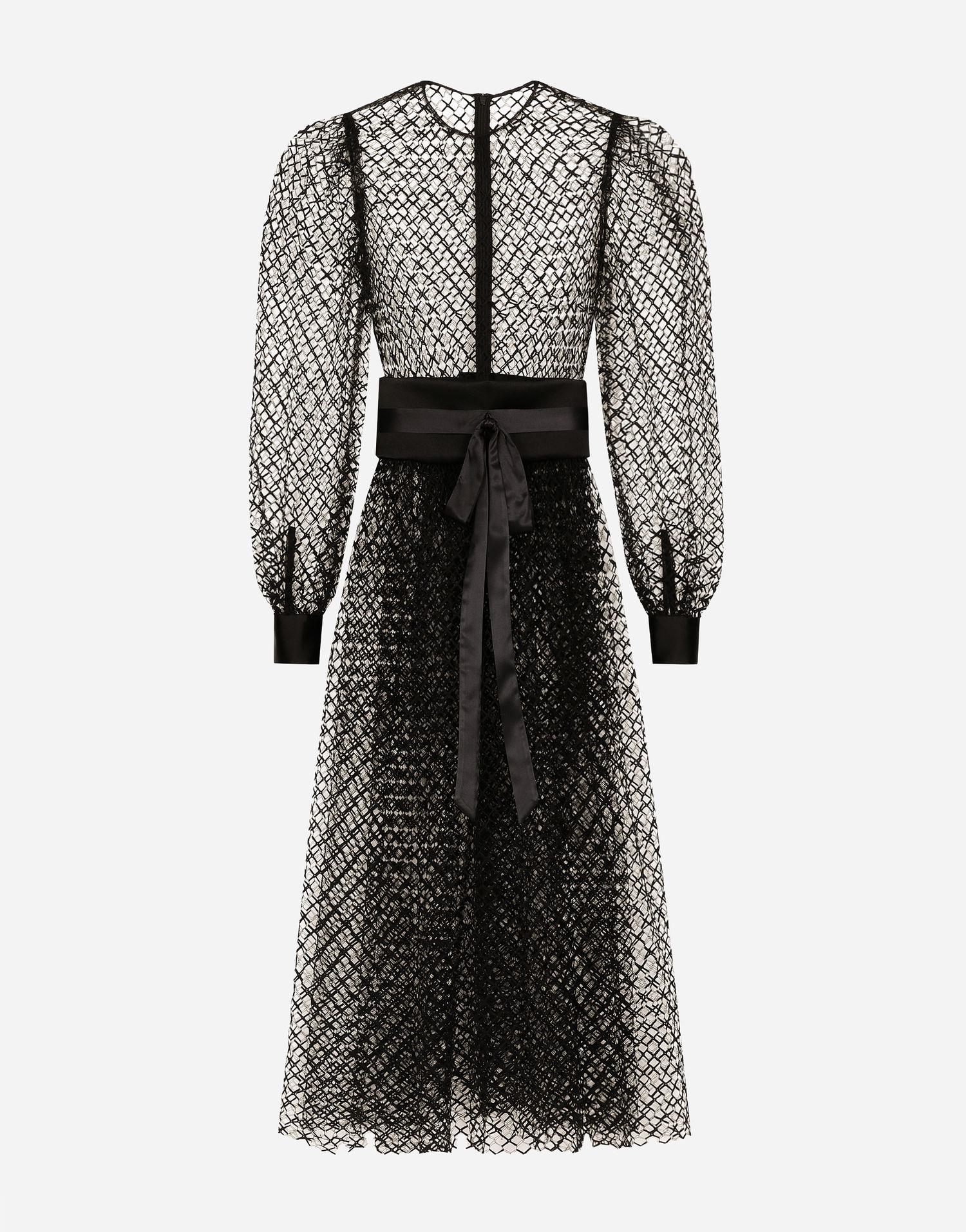 Šaty Dolce & Gabbana Dolce & Gabbana Calf-Length Mesh Dress with Belt Čierna | F6JOITILMBEN0000, 0