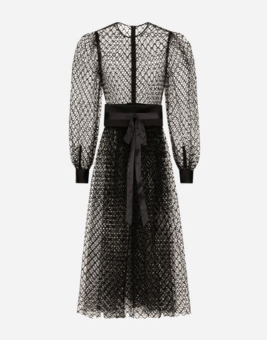 Šaty Dolce & Gabbana Dolce & Gabbana Calf-Length Mesh Dress with Belt Čierna | F6JOITILMBEN0000, 0