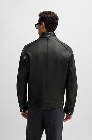 Bomber bunda BOSS Regular-Fit Grained Leather Jacket Čierna | 50518906, 1