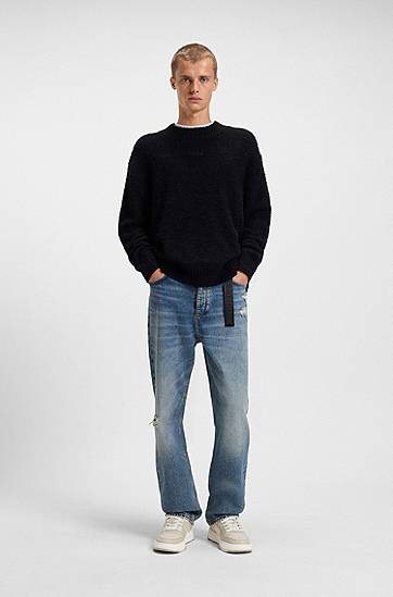 Sveter BOSS Bouclé-knit sweater with embroidered logo Čierna | 50524526, 1