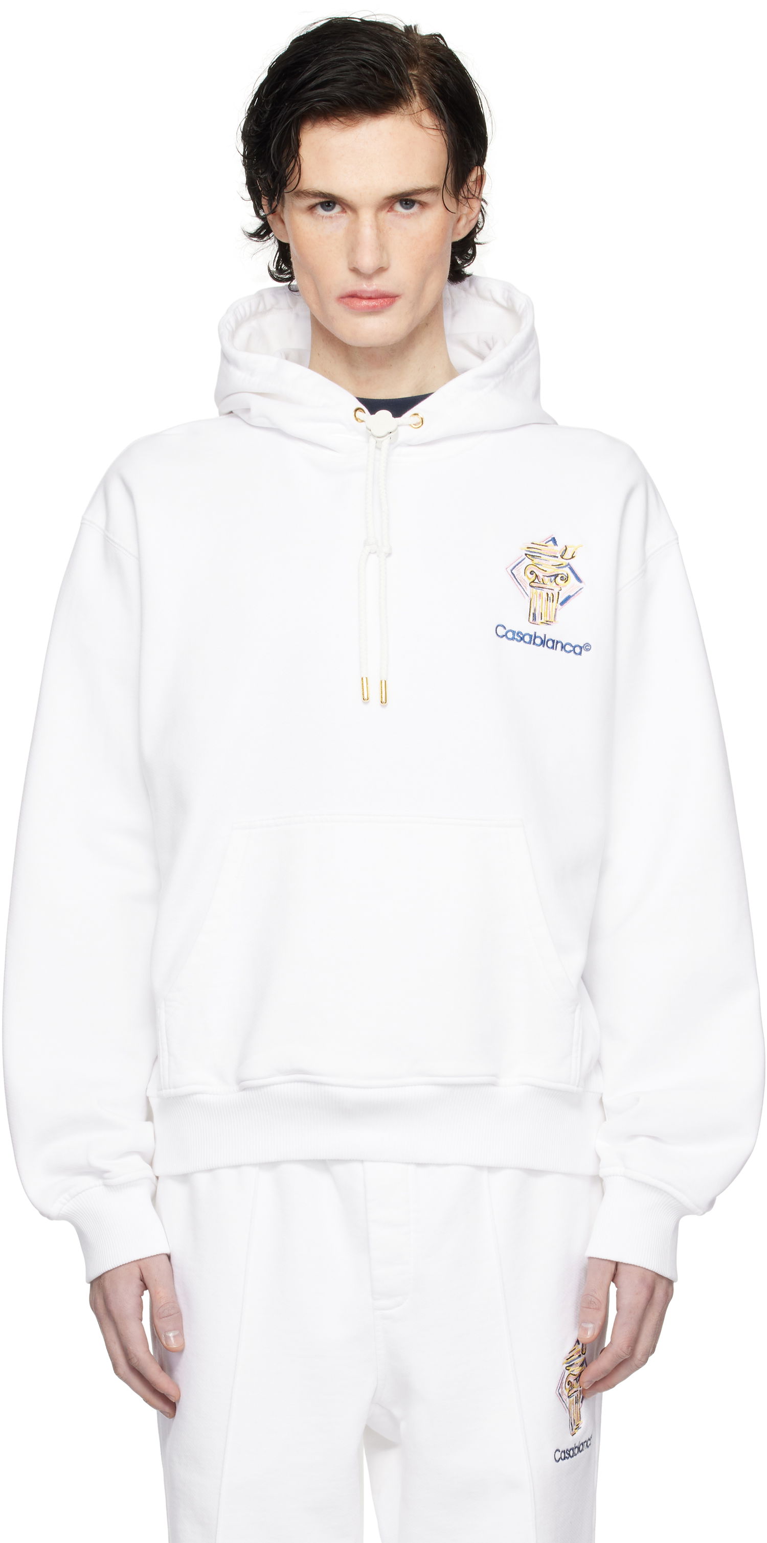 Mikina Casablanca Diamond Column Print Hoodie Biela | MPS25-JTP-292-02, 0