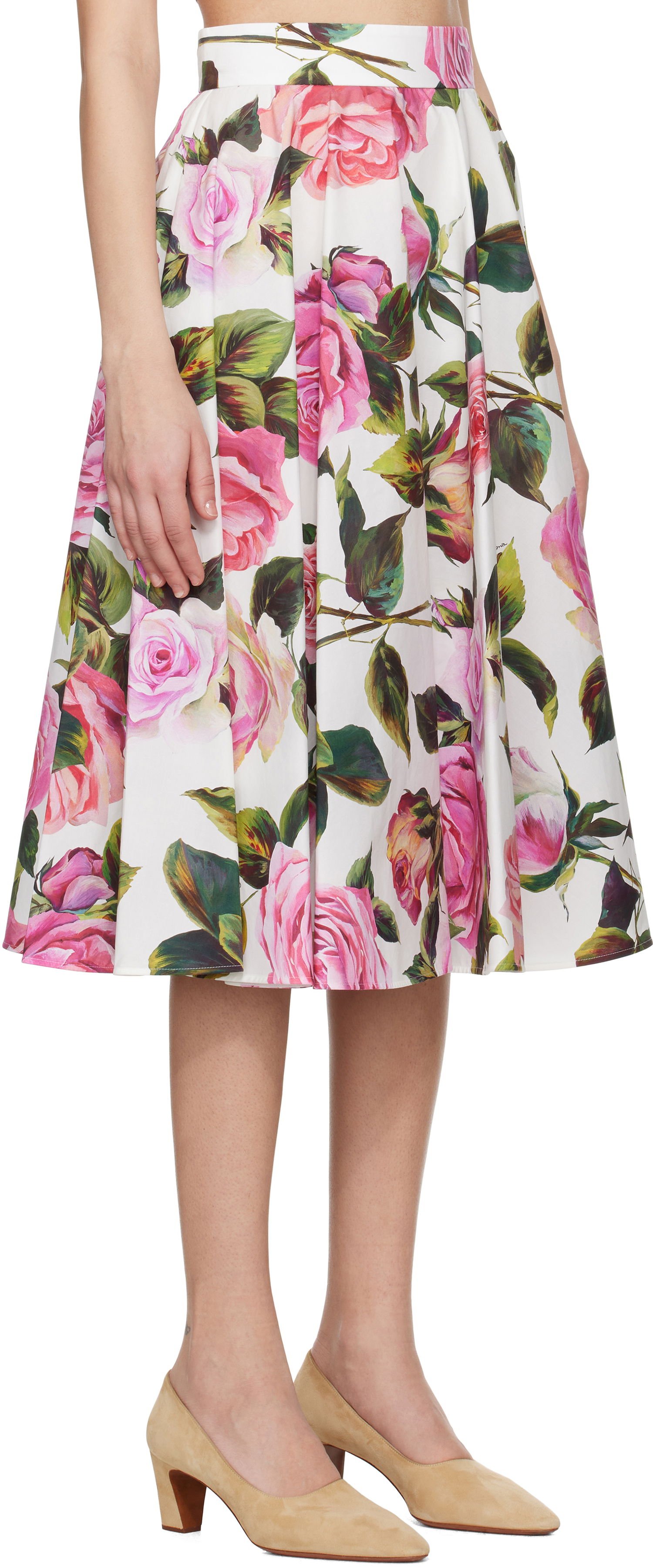 Sukňa Dolce & Gabbana Dolce&Gabbana Rose-Print Cotton Circle Midi Skirt Biela | F4C1XT HS5S4, 1