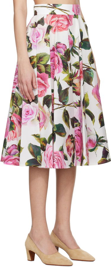 Sukňa Dolce & Gabbana Dolce&Gabbana Rose-Print Cotton Circle Midi Skirt Biela | F4C1XT HS5S4, 1