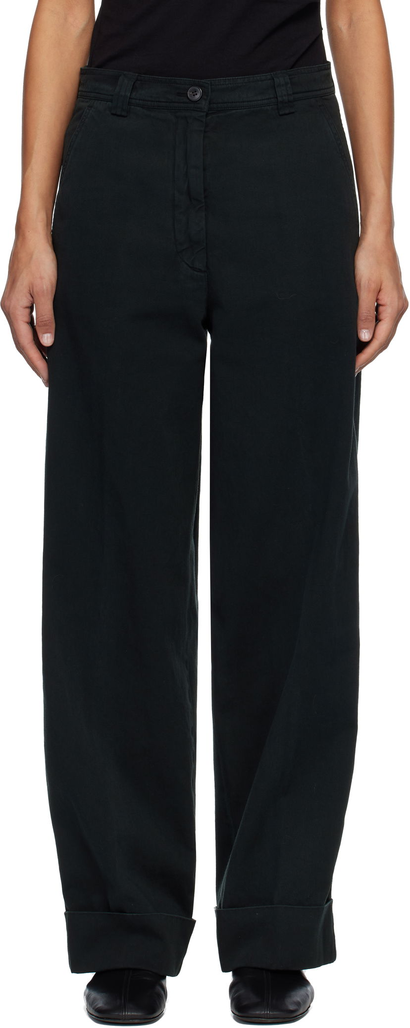 Nohavice Dries Van Noten Dries Van Noten Cuffed Cotton Trousers Čierna | 252-010948-2301