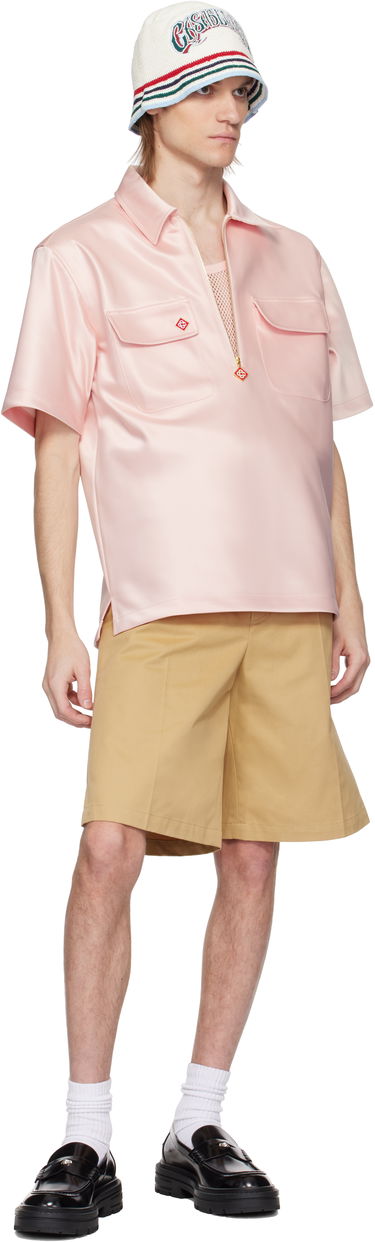 Polo tričko Casablanca Casablanca Satin Quarter Zip Shirt Ružová | MS25-SH-154-02, 3