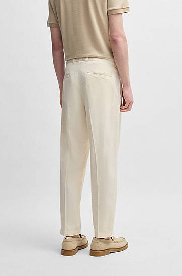 Nohavice BOSS Tapered-Fit Stretch Twill Trousers Béžová | 50538059, 1