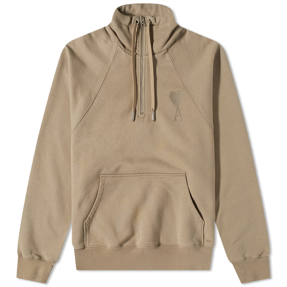 Mikina AMI Large A Heart Tonal Quarter Zip Béžová | USW502-747-267, 0