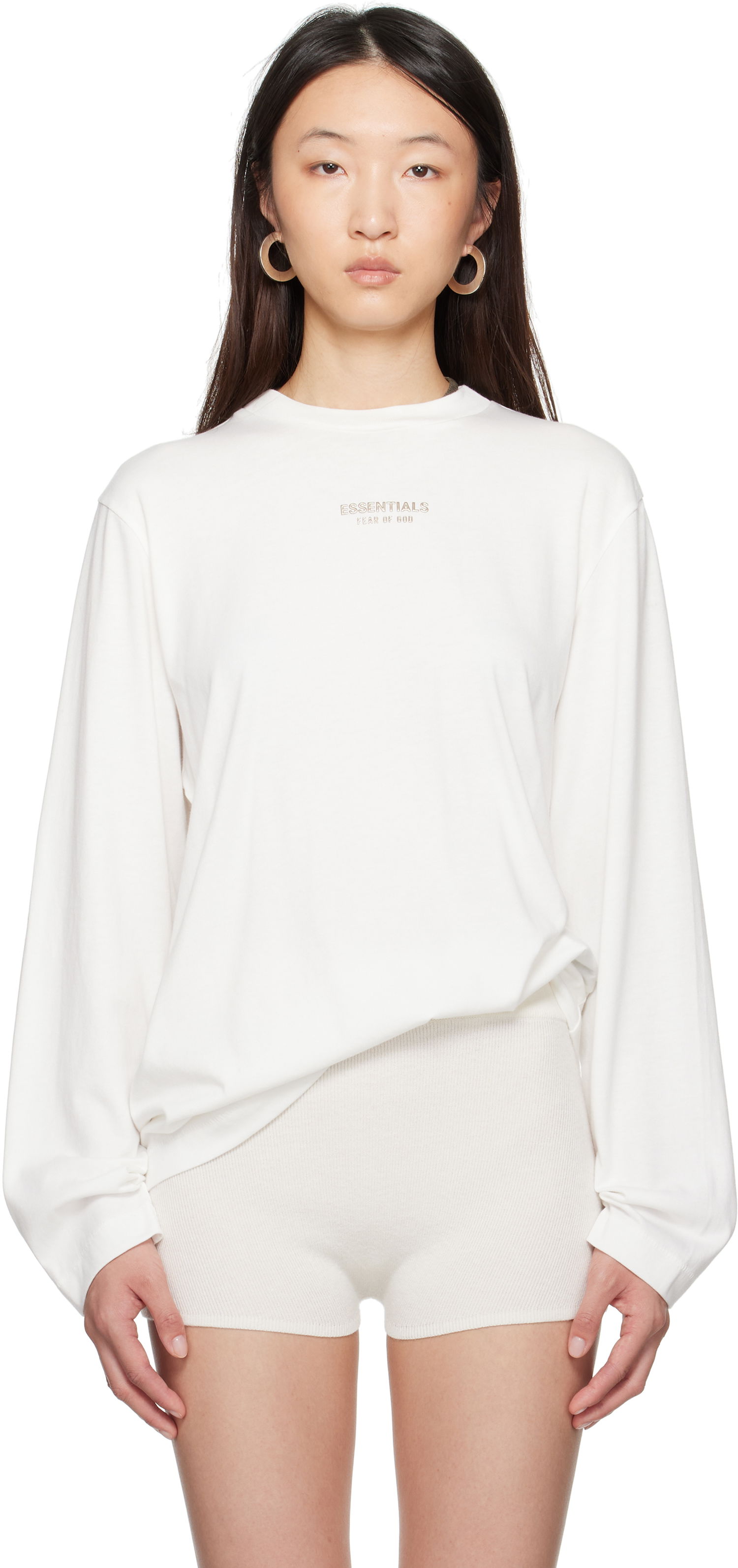 Tričko Fear of God Fear of God ESSENTIALS Classic Fit Long Sleeve T-Shirt Biela | 125SP255884FW, 0