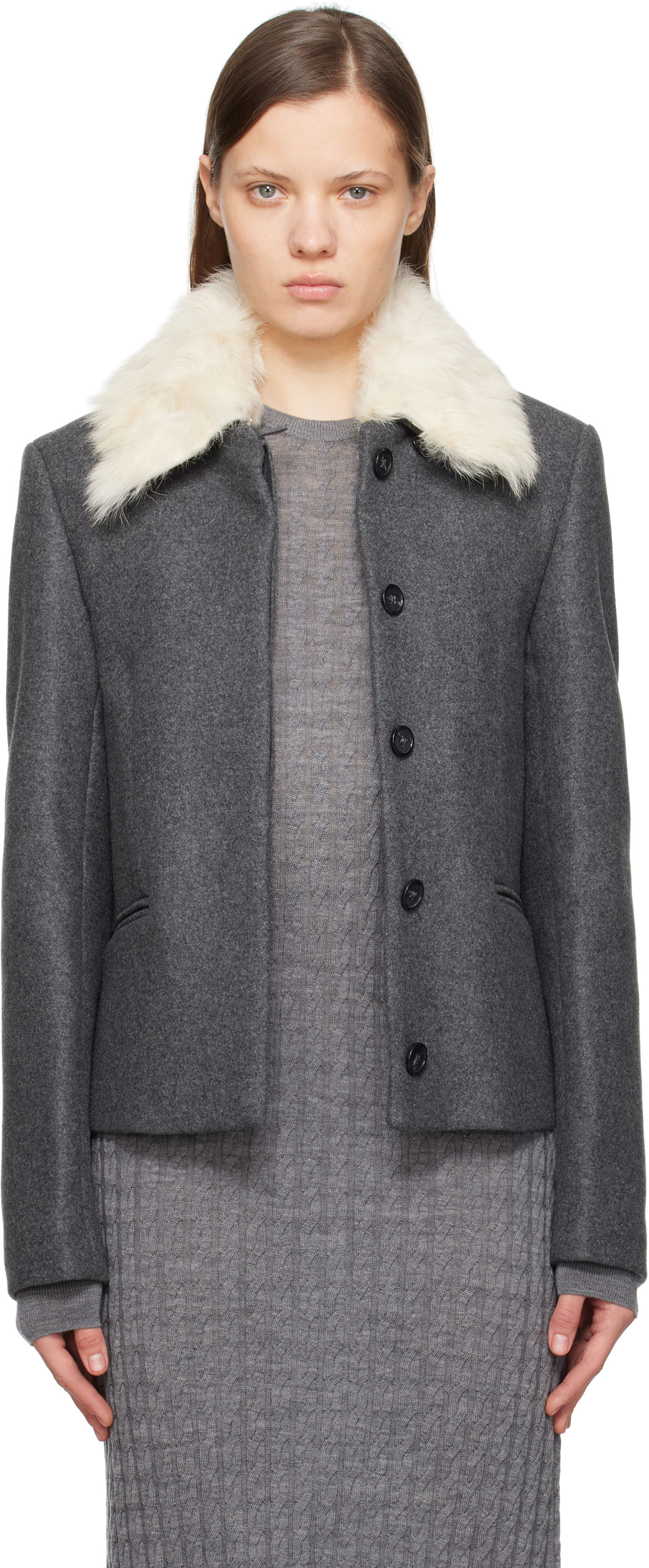 Bunda TOTEME TOTEME Shearling Collar Jacket Šedá | 251-WRO0164-FB0005, 0