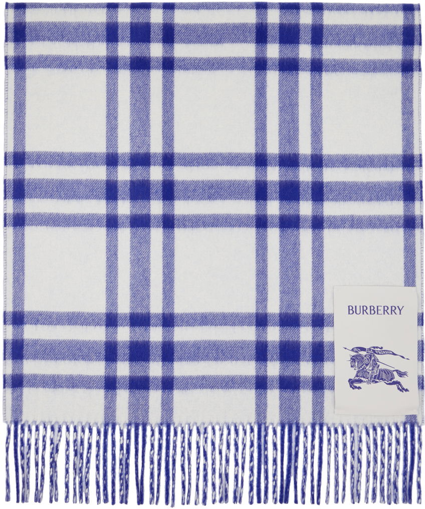 Reversible Check Cashmere Scarf White / Blue