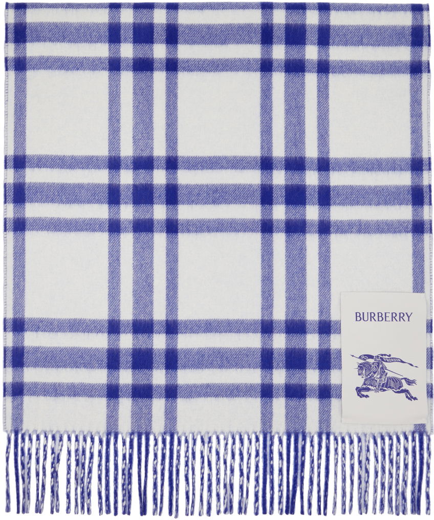 Šál Burberry Reversible Check Cashmere Scarf White / Blue Navy | 8073499, 0
