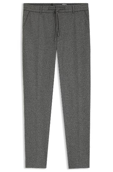 Nohavice BOSS Tapered-fit brushed stretch flannel trousers Šedá | 50551542
