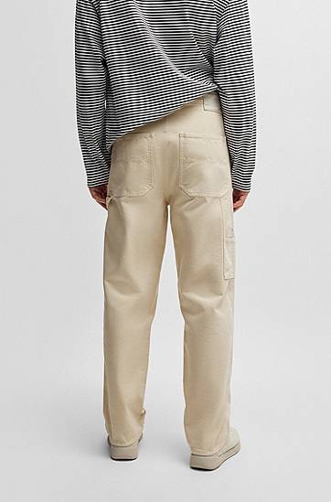 Nohavice BOSS Baggy-Fit Canvas Trousers Béžová | 50531023, 1