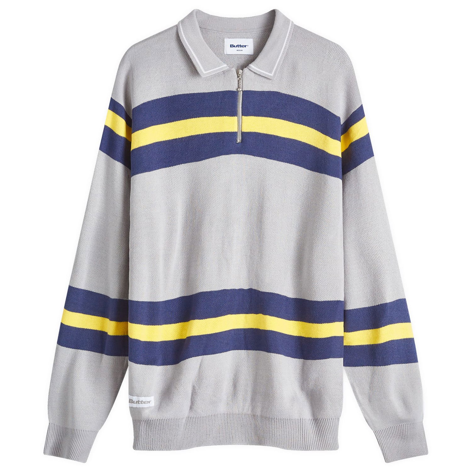Sveter Butter Goods Striped Polo Knit Jumper Šedá | BGQ4240084-GRY, 0