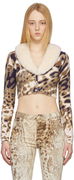Blumarine Print Cropped Cardigan with Faux Fur Collar