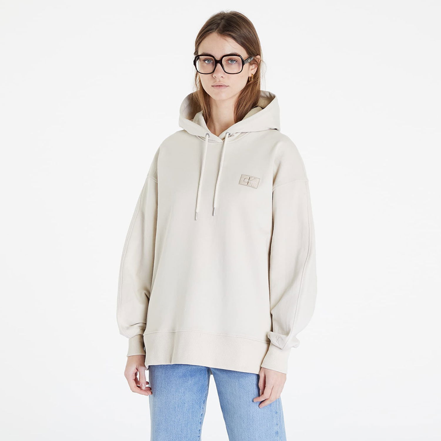 Mikina CALVIN KLEIN Badge Oversized Hoodie Béžová | J20J219754 ACF, 0