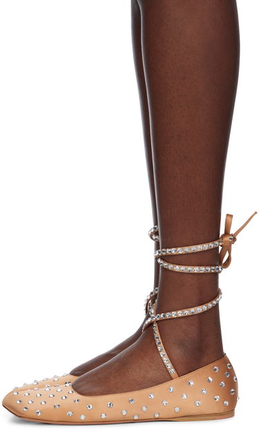 Šaty Amina Muaddi Amina Muaddi Ane Crystal Lace Up Ballerina Flats Béžová | ANE CRYSTAL LACE UP FLAT SATIN, 2