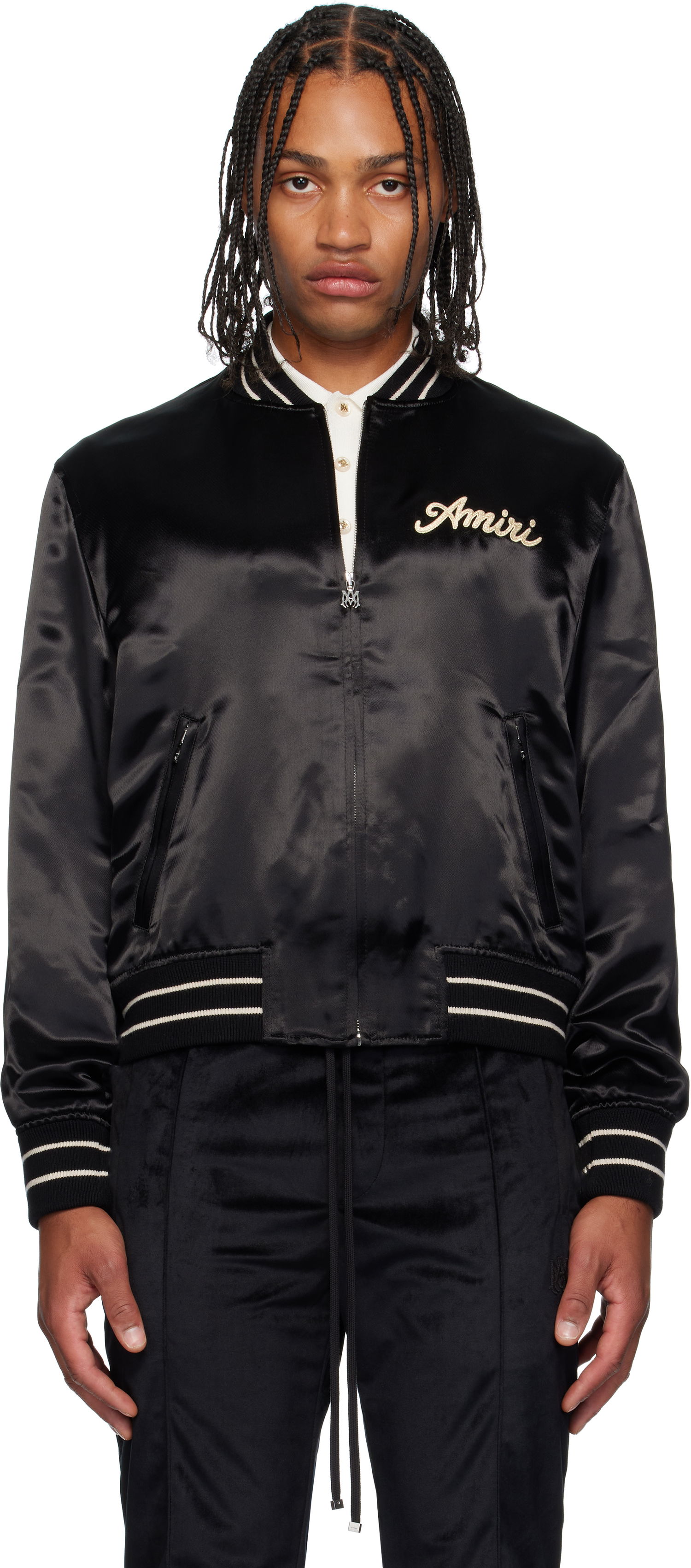 Bomber bunda AMIRI Amiri 'Club Amiri' Satin Bomber Jacket Čierna | AMOUBB1056, 0