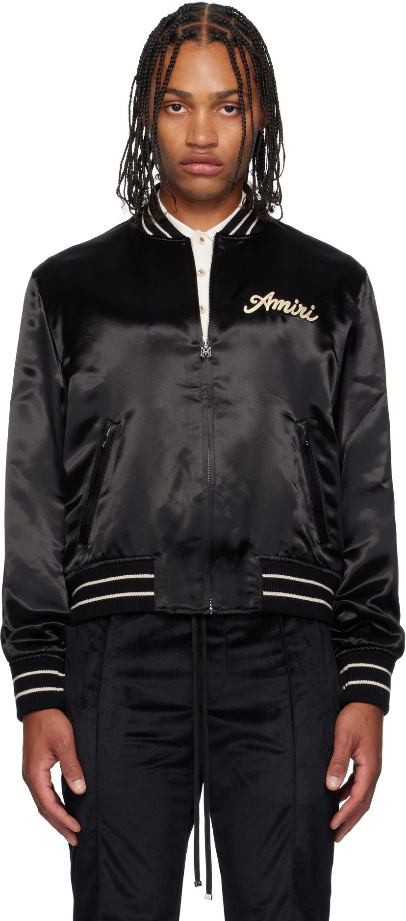 Bomber bunda AMIRI Amiri 'Club Amiri' Satin Bomber Jacket Čierna | AMOUBB1056