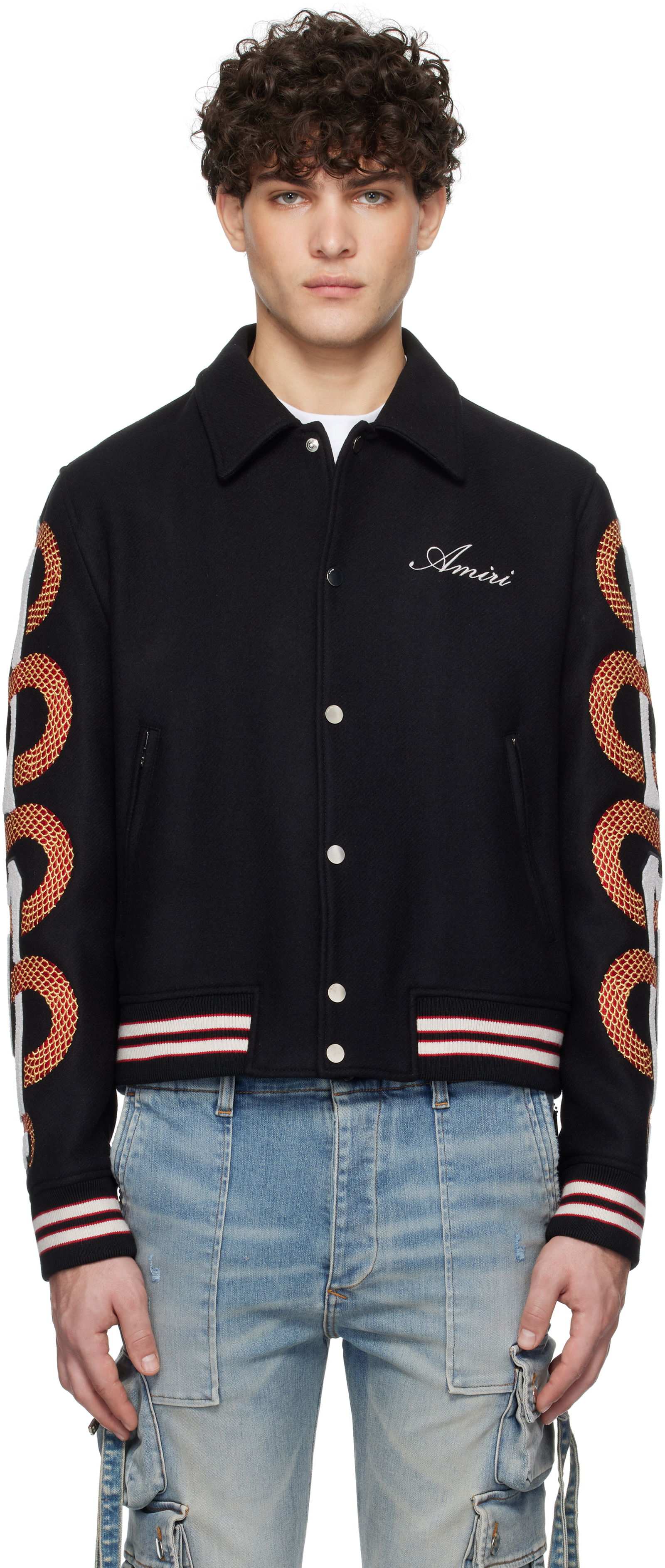 Snake Bones Embroidered Bomber Jacket