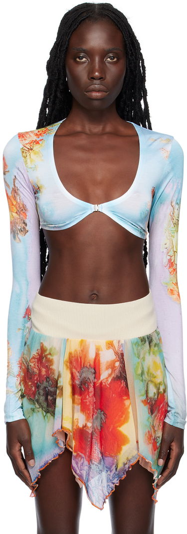 Crop Top Jean Paul Gaultier Jean Paul Gaultier 'The Blue Body Flower' Printed Long Sleeve Crop Top Modrá | 23/12-F-TO077-J517-5010, 0